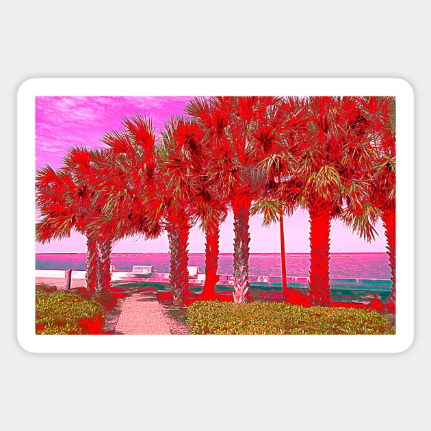 Palm Trees in Red Sticker by Debra Martz